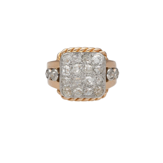 Bague chevaliere - Or jaune 18k et platine -...
