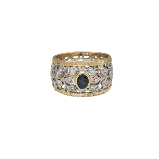 Bague dentelle - Or blanc et jaune 18k - Saphir 0,6...