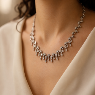 Collier draperie - Or blanc 18k - Diamants 6 carats...