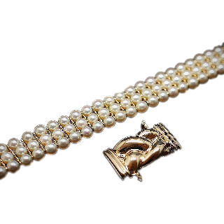 Bracelet or jaune 18k OJ.Perrin avec perles de culture.