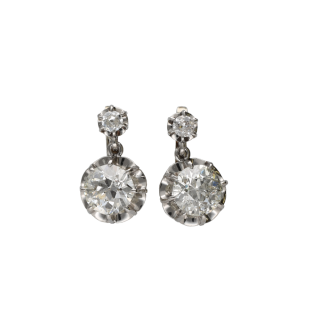 Boucles d'oreilles dormeuses - Or 18k et platine -...