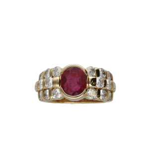 Bague - Or jaune 18k - Rubis 2 cts et diamants 1,50...