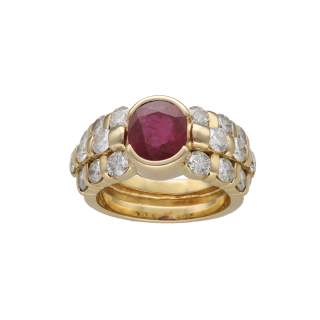 Bague - Or jaune 18k - Rubis 2 cts et diamants 1,50...