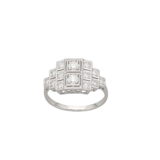 Bague Art Déco - Or Gris 18k - Diamants 0,65 Carat -...