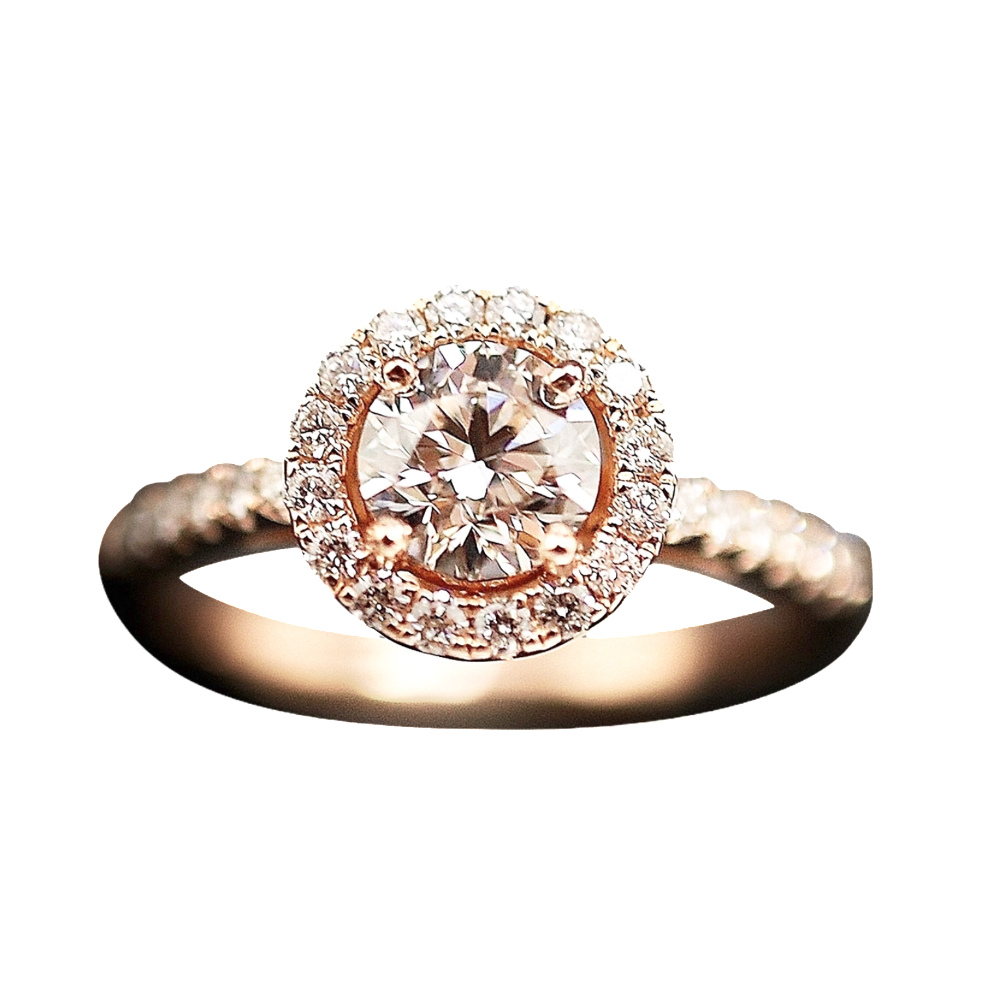 Solitaire en or rose 18 Cts avec Diamant brillant 0,72 Cts F-VS2 + 0.30 Cts.