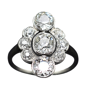 Bague entourage vers 1920 en platine avec 2.0 Ct  de Diamants taille ancienne .Taille 56