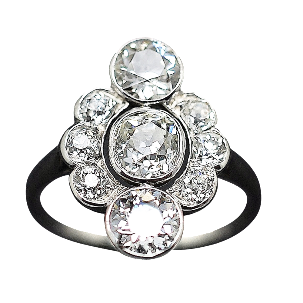 Bague entourage vers 1920 en platine avec 2.0 Ct  de Diamants taille ancienne .Taille 56