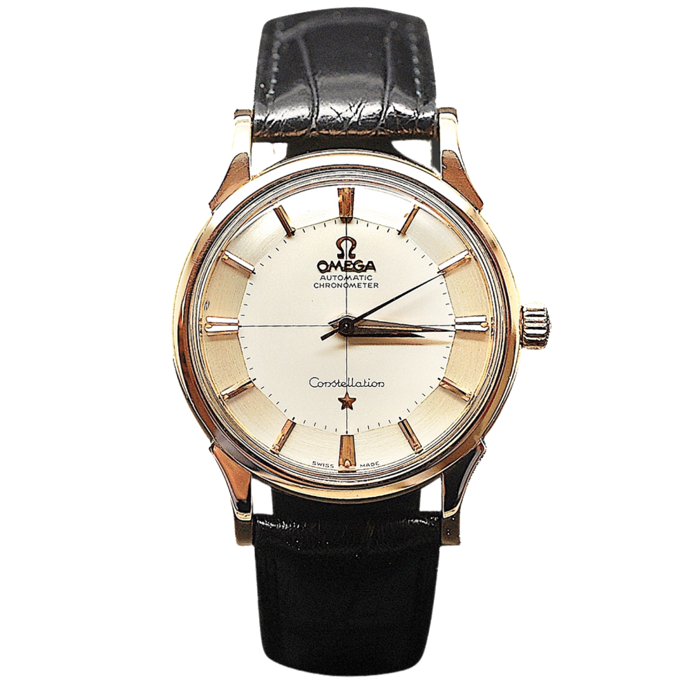 Montre Omega Vintage Constellation Pie-Pan Automatique en Or rose 18k  Vers 1960.  