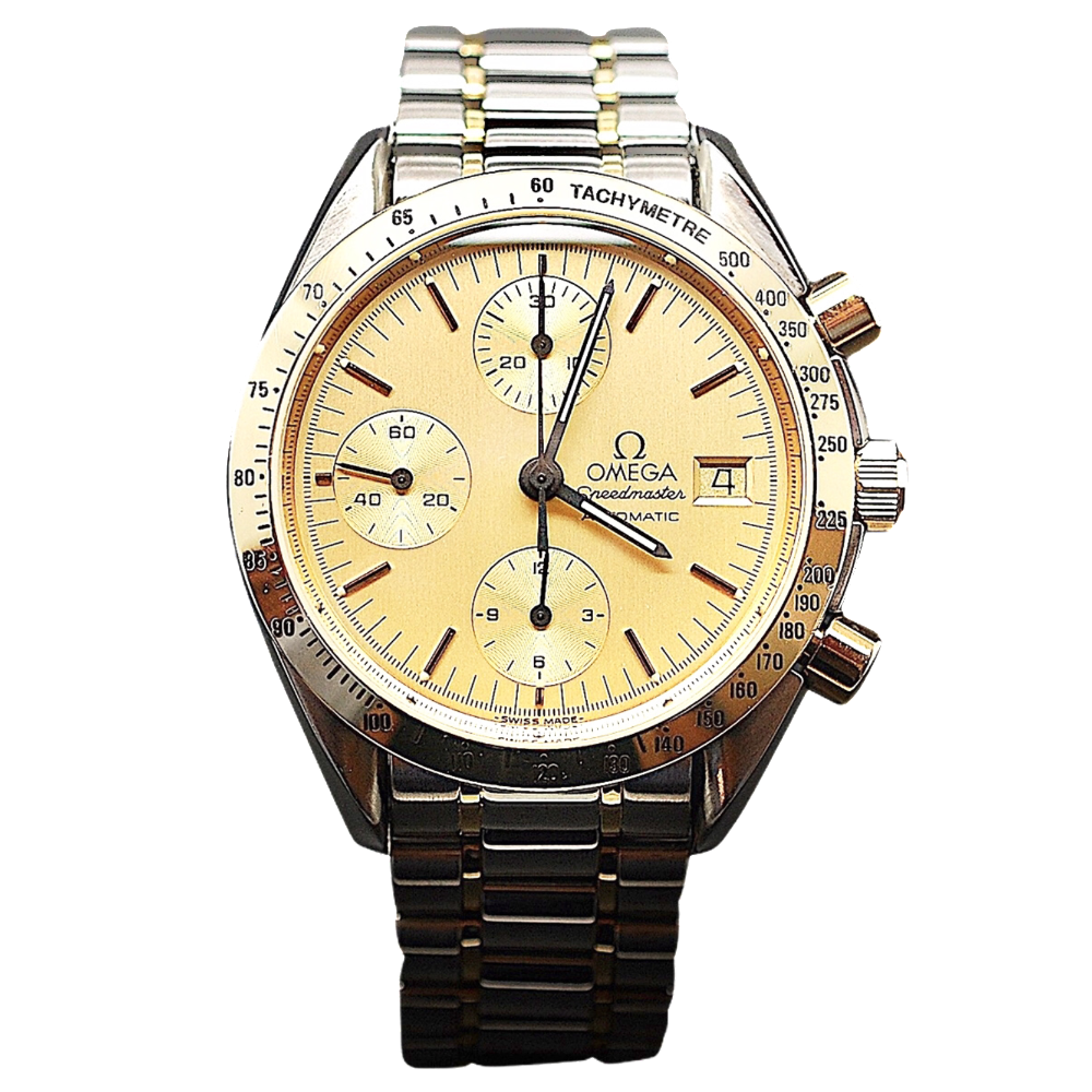  Montre Omega SpeedMaster Or et Acier Chronographe Automatique vers 1998.