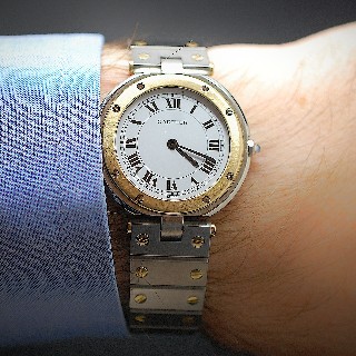 Montre Cartier homme "Santos Vendome "en or et acier Quartz Vers 1990.