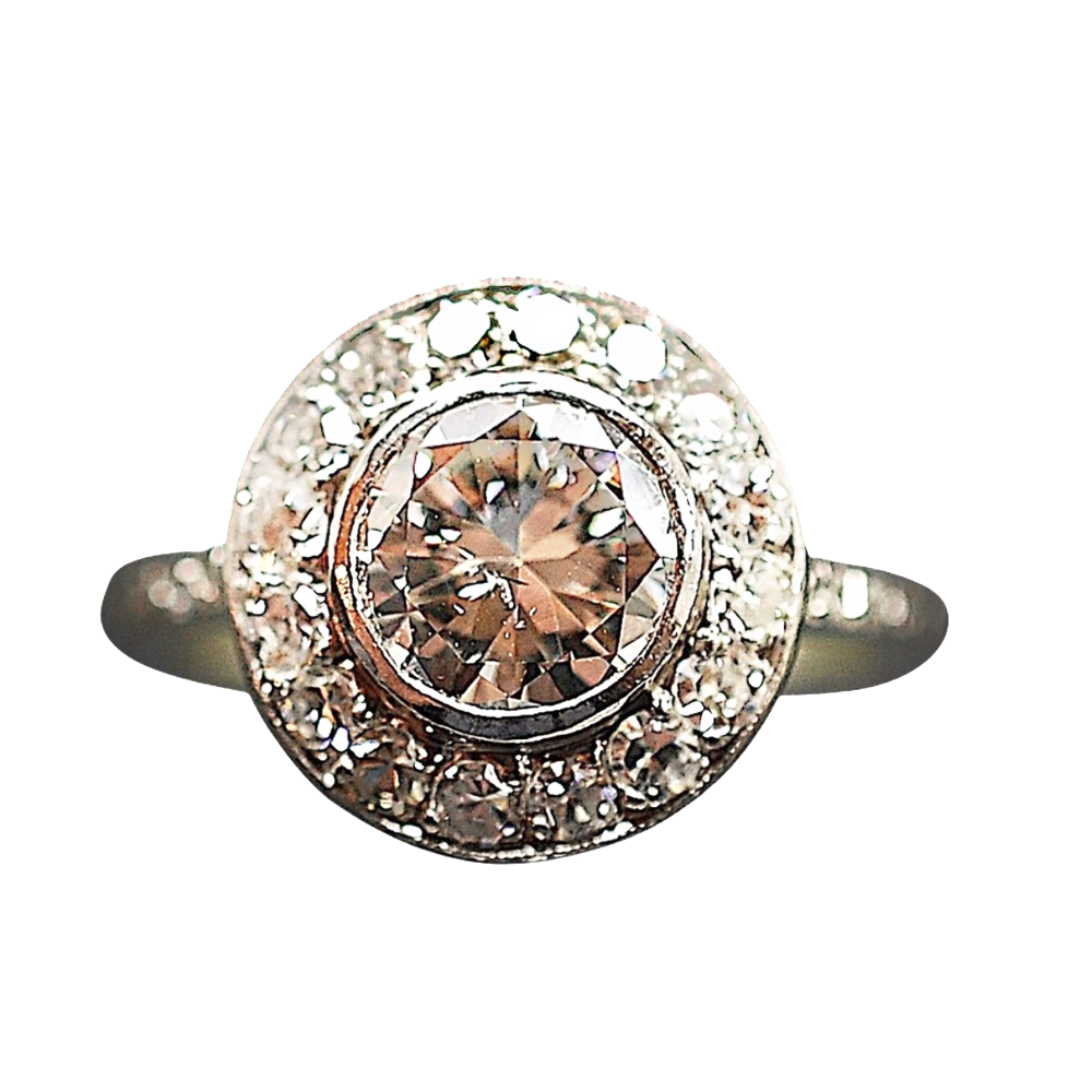 Bague entourage vers 1930 en platine avec 1.75 Ct de Diamants.Taille 51-52