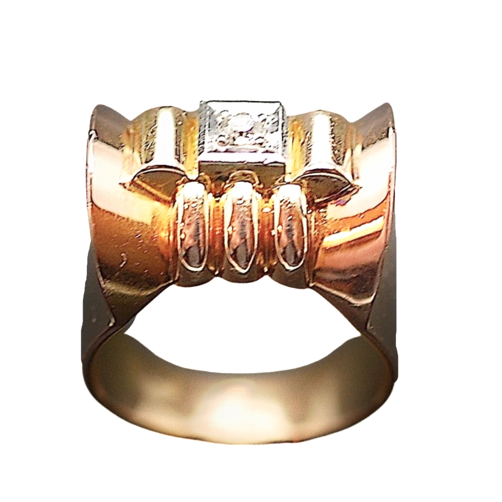 Bague Tank vintage vers 1940 en Or 18K et Platine avec Diamant .