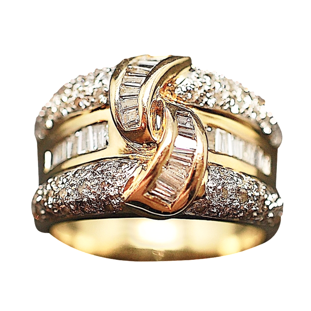 Bague Or Jaune 18K avec Diamants Brillants et Trapèzes