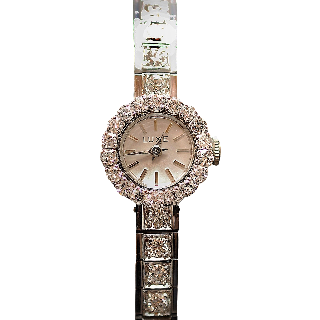 Montre Dame "Luxe" Or gris 18 K et platine avec 4.0 Cts de Diamants Vers 1965. Mécanique .