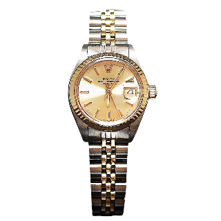 Montre Rolex Oyster Date Dame Or & Acier de 1976. Cadran jaune. Ref : 6917 .