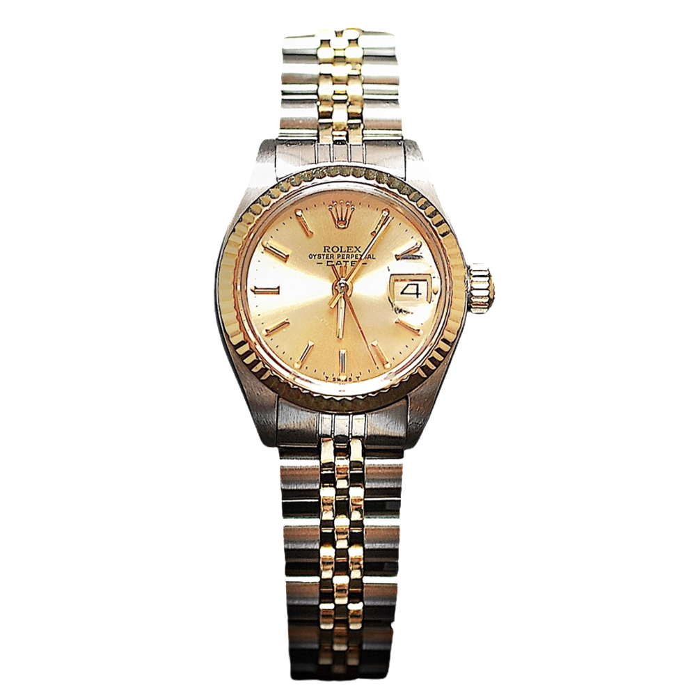 Montre Rolex Oyster Date Dame Or & Acier de 1976. Cadran jaune. Ref : 6917 .