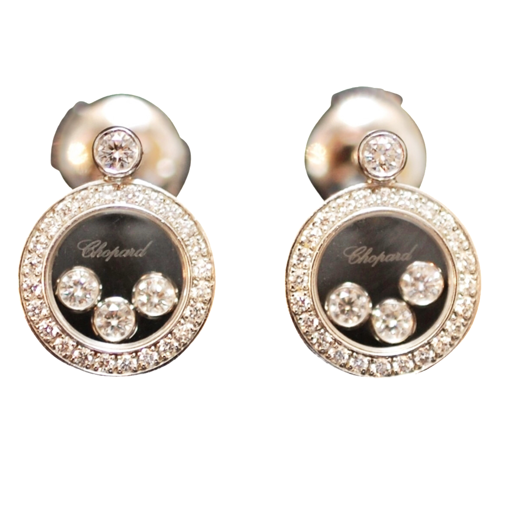 Boucles d'oreilles Chopard Happy Diamonds Or Gris 18k Diamants Boucles d'oreilles Chopard Happy Diamonds Or Gris 18k Diamants