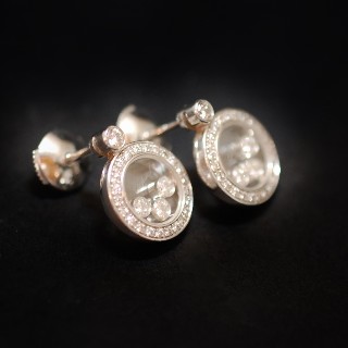 Boucles d'oreilles Chopard Happy Diamonds Or Gris 18k Diamants Boucles d'oreilles Chopard Happy Diamonds Or Gris 18k Diamants