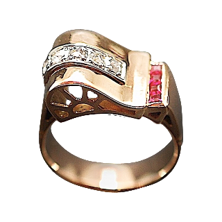 Bague Tank vintage vers 1940 en Or 18K et Platine avec Diamants et Verneuils. Bague Tank vintage vers 1940 en Or 18K et Platine avec Diamants et Verneuils.