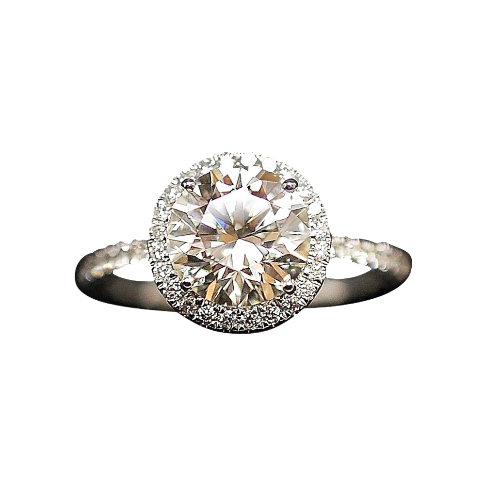 Solitaire en Or gris 18k avec Diamant brillant 2.09 Cts K-VS1+ 0.28 Cts.