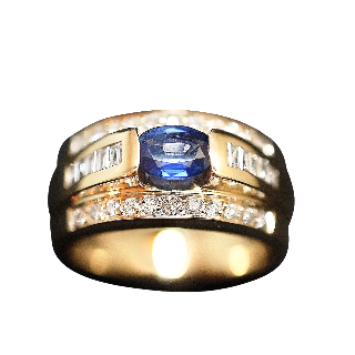 Bague en or jaune 18k avec saphir fin et diamants .Taille 56 Bague en or jaune 18k avec saphir fin et diamants .Taille 56