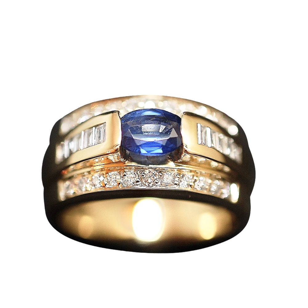 Bague en or jaune 18k avec saphir fin et diamants .Taille 56 Bague en or jaune 18k avec saphir fin et diamants .Taille 56