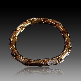 Bracelet gourmette or jaune 18k massif avec Diamants Brillants.