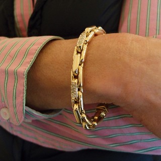 Bracelet gourmette or jaune 18k massif avec Diamants Brillants.