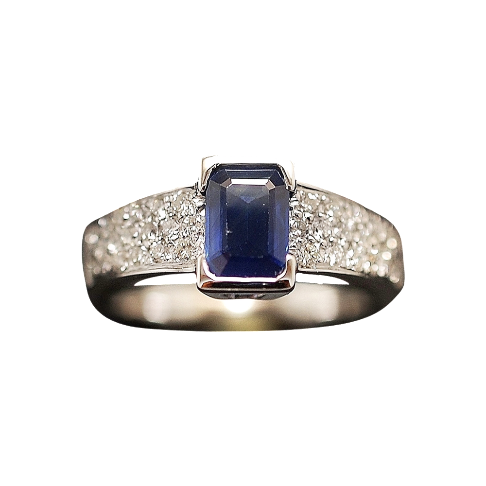 Bague en or gris 18k avec saphir fin et diamants .Taille 53 Bague en or gris 18k avec saphir fin et diamants .Taille 53