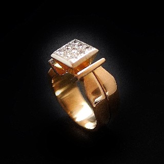 Bague Or rose 18K et Platine vers 1950 avec Diamants G-VS. Taille 56