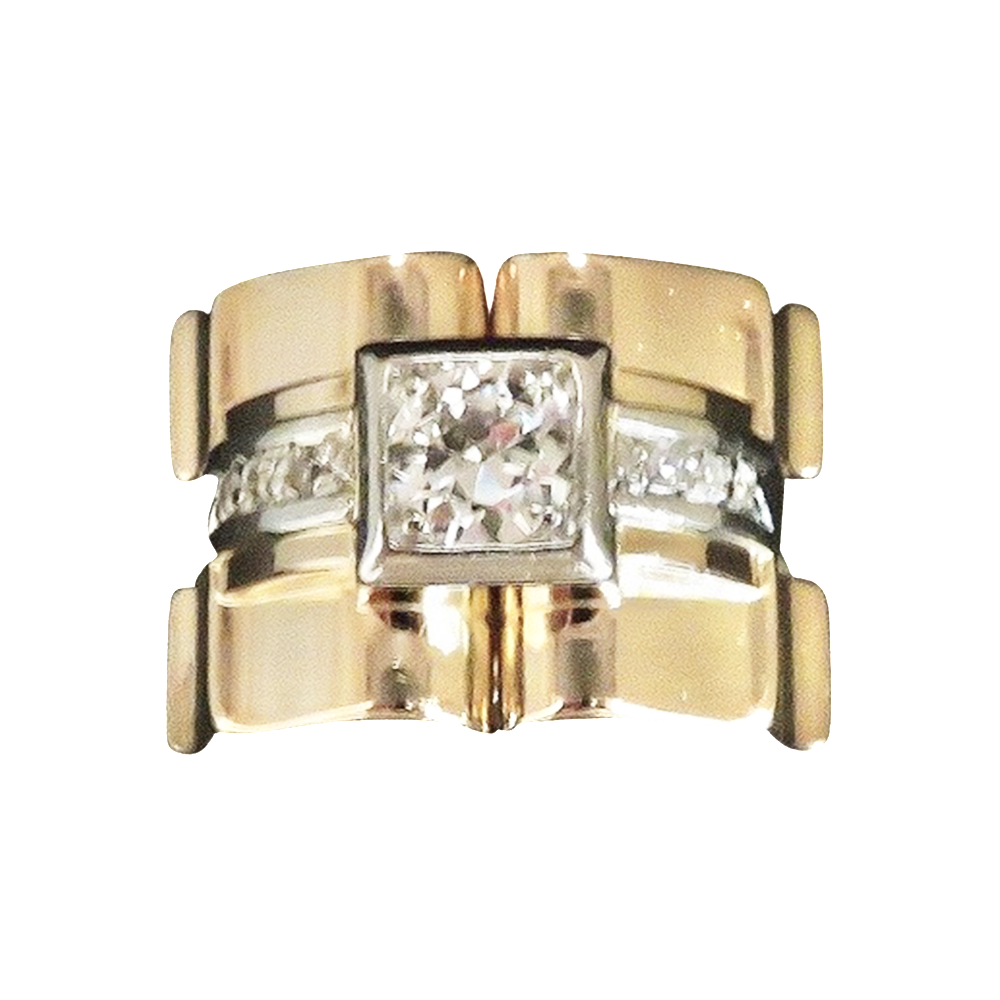 Bague Tank vintage vers 1940 en Or 18K et Platine avec Diamants .