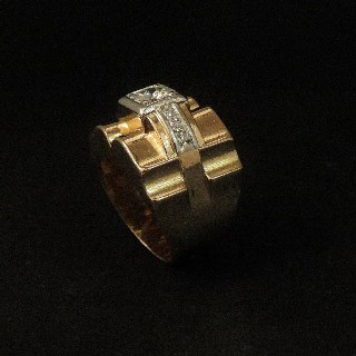 Bague Tank vintage vers 1940 en Or 18K et Platine avec Diamants .