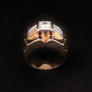 Bague Tank vintage vers 1940 en Or 18K et Platine avec Diamants .