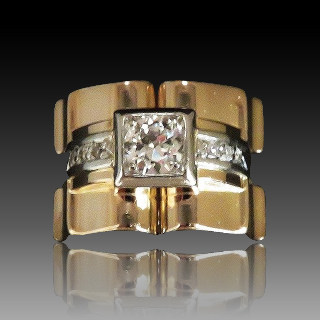 Bague Tank vintage vers 1940 en Or 18K et Platine avec Diamants . Bague Tank vintage vers 1940 en Or 18K et Platine avec Diamants .