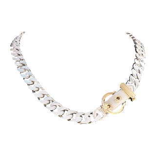 Collier Hermes en or 18K et Argent Maille Sellier. 38 cm