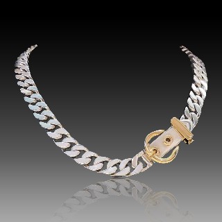 Collier Hermes en or 18K et Argent Maille Sellier. 38 cm