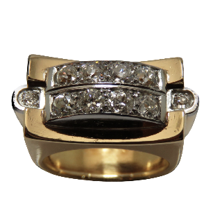 Bague Tank vintage vers 1940 en Or 18K et Platine avec Diamants .