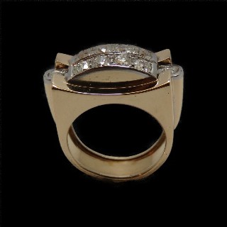 Bague Tank vintage vers 1940 en Or 18K et Platine avec Diamants .