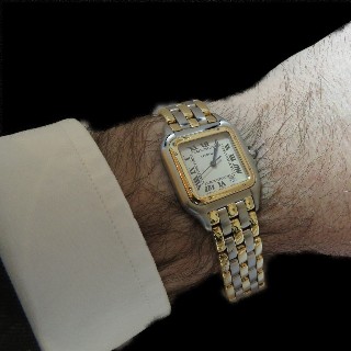 Montre Cartier médium "Panthère" Or 18k  3 rangs et acier quartz Vers 1995.