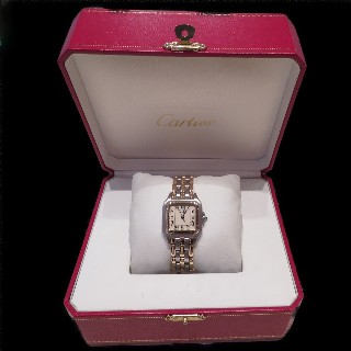 Montre Cartier médium "Panthère" Or 18k  3 rangs et acier quartz Vers 1995.