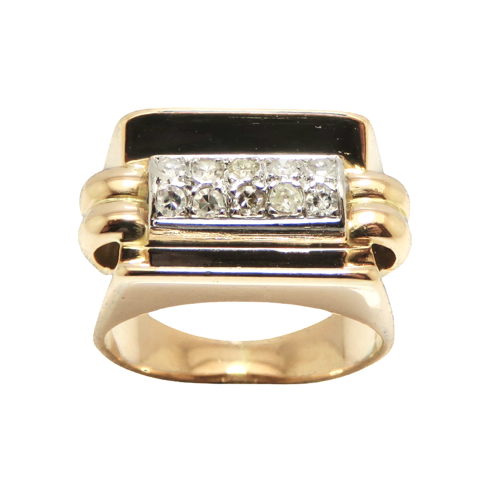 Bague Tank vintage vers 1940 en Or 18K et Platine avec Diamants .