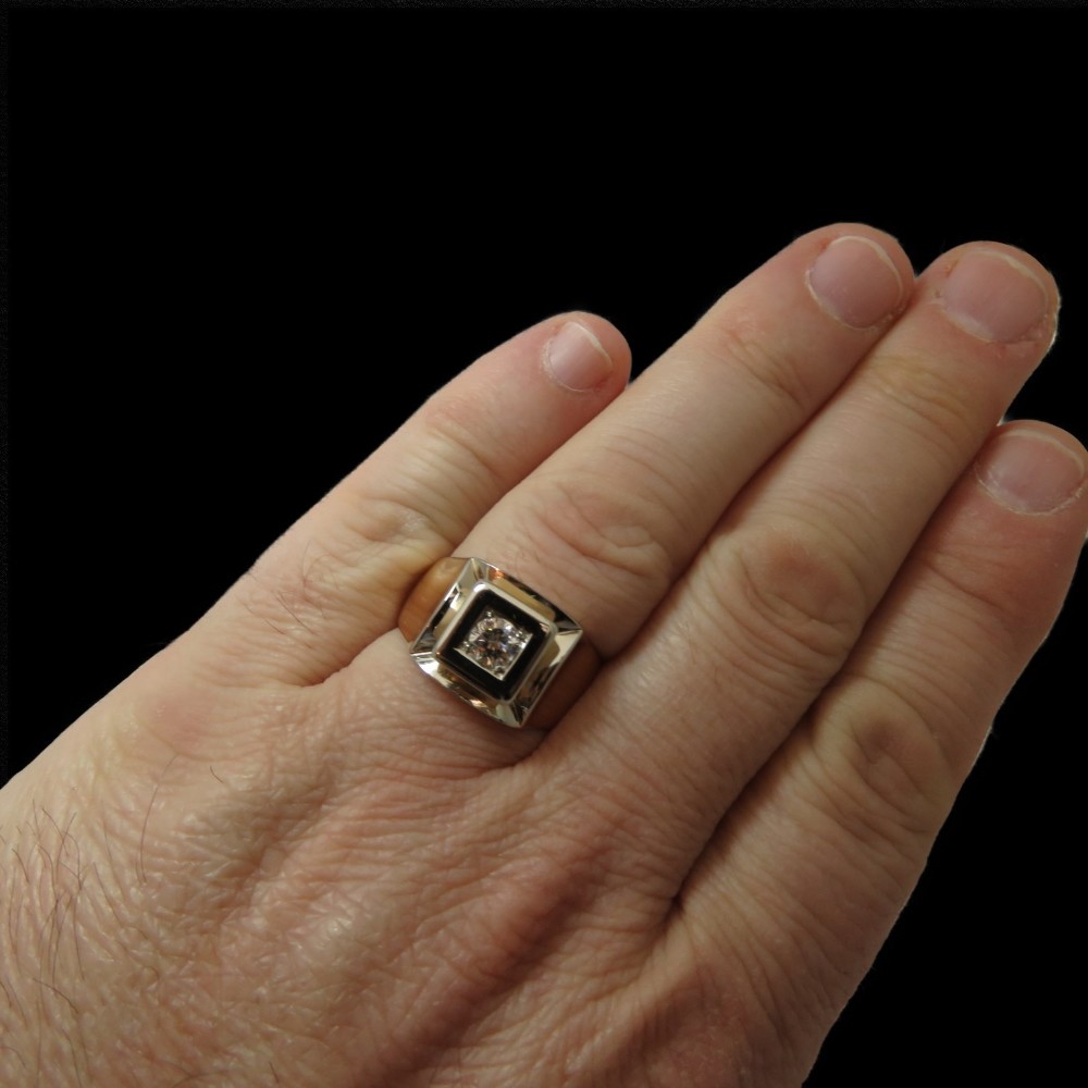 Bague Chevalière En Or Jaune 18 Carats - Taille 52, Sertie De Diamants, Occasion
