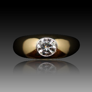 Bague Jonc Anglais en Or jaune 18K Massif  avec Diamant 0.50 cts G-VS .Taille 52.