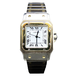 Montre Cartier Homme "Santos" Rectangulaire en Or et Acier Automatique Vers 1990.