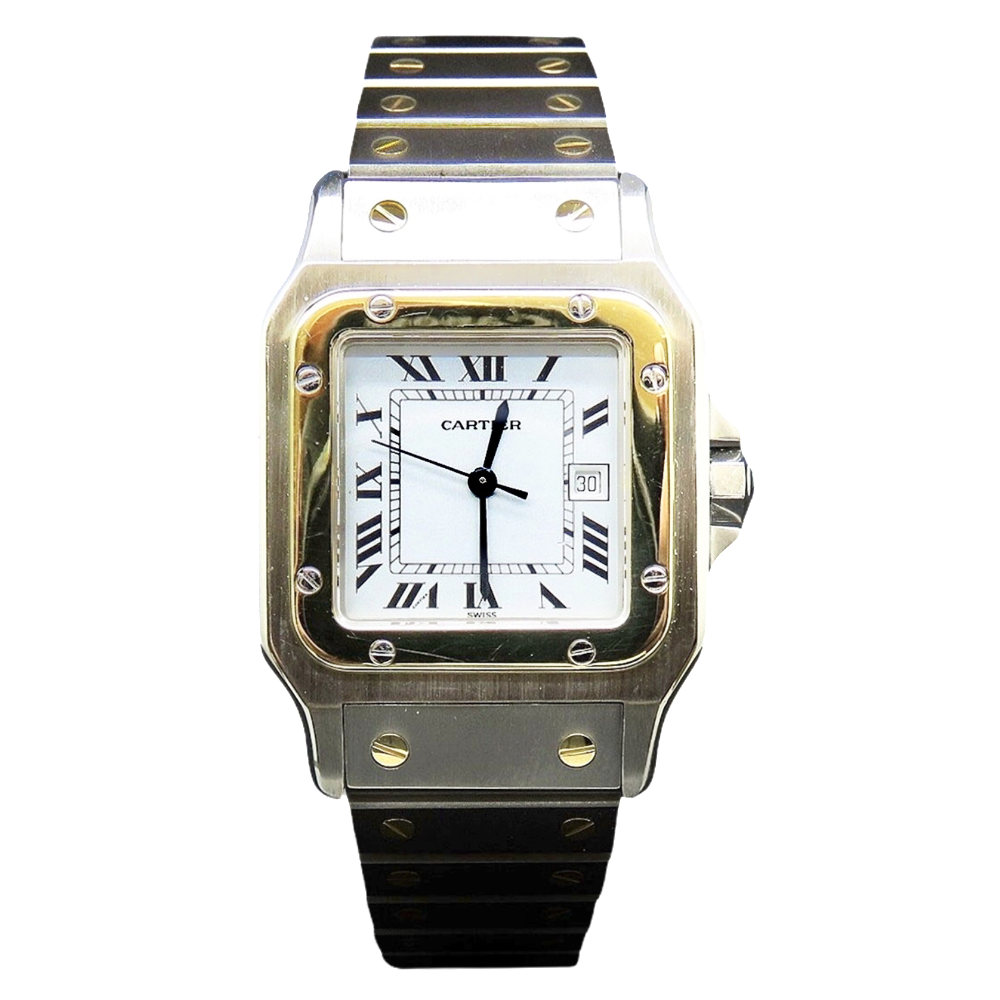 Montre Cartier Homme "Santos" Rectangulaire en Or et Acier Automatique Vers 1990.