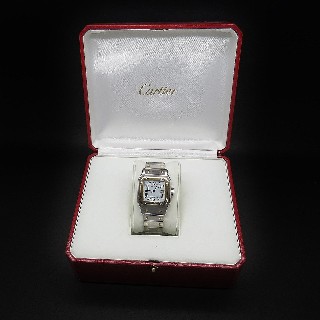 Montre Cartier Homme "Santos" Rectangulaire en Or et Acier Automatique Vers 1990.