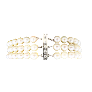 Bracelet de Perles de Culture 3 rangs 6.0 mm Or gris 18 k . 19 cm.