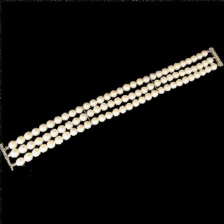 Bracelet de Perles de Culture 3 rangs 6.0 mm Or gris 18 Cts. 19 cm.