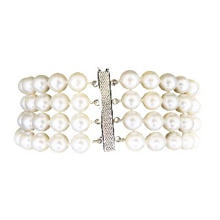 Bracelet de Perles de Culture 4 rangs 6.7 mm Or gris 18 k . 18 cm.