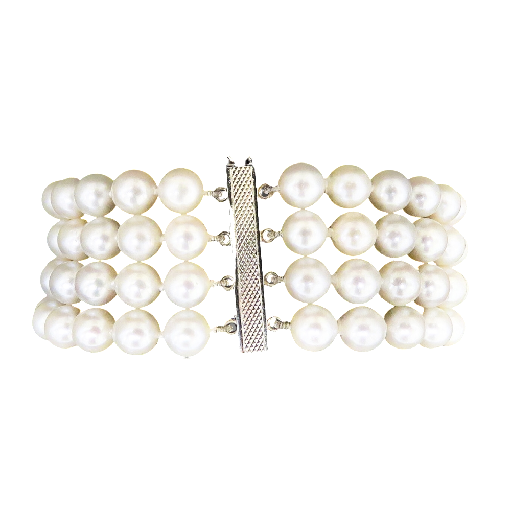 Bracelet de Perles de Culture 4 rangs 6.7 mm Or gris 18 k . 18 cm.